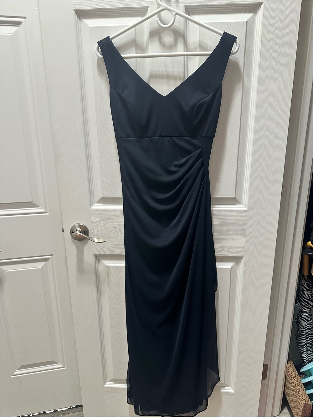 Patra Navy V-Neck Midi Dress with Side Draping